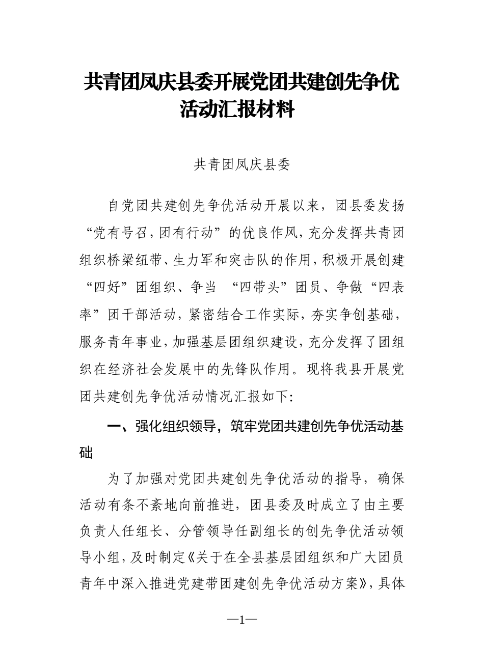 共青团凤庆县委开展“党群共建创先争优”活动的汇报材料_第1页