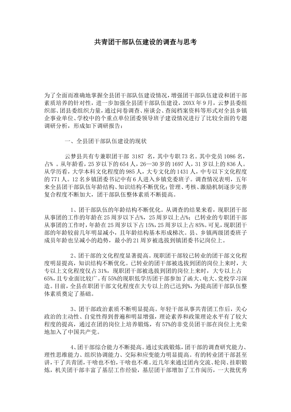 共青团干部队伍建设的调查与思考-模板_第1页