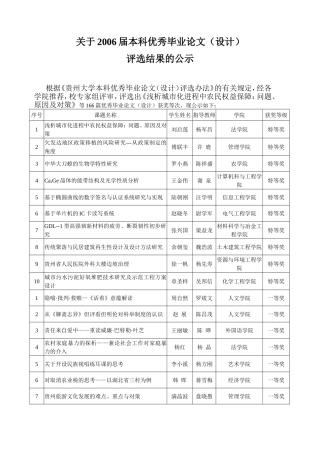 关于2006届本科优秀毕业论文(设计)