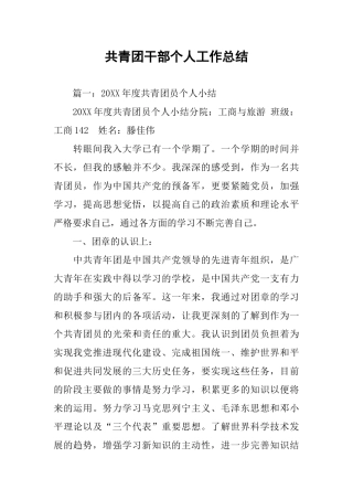 共青团干部个人工作总结