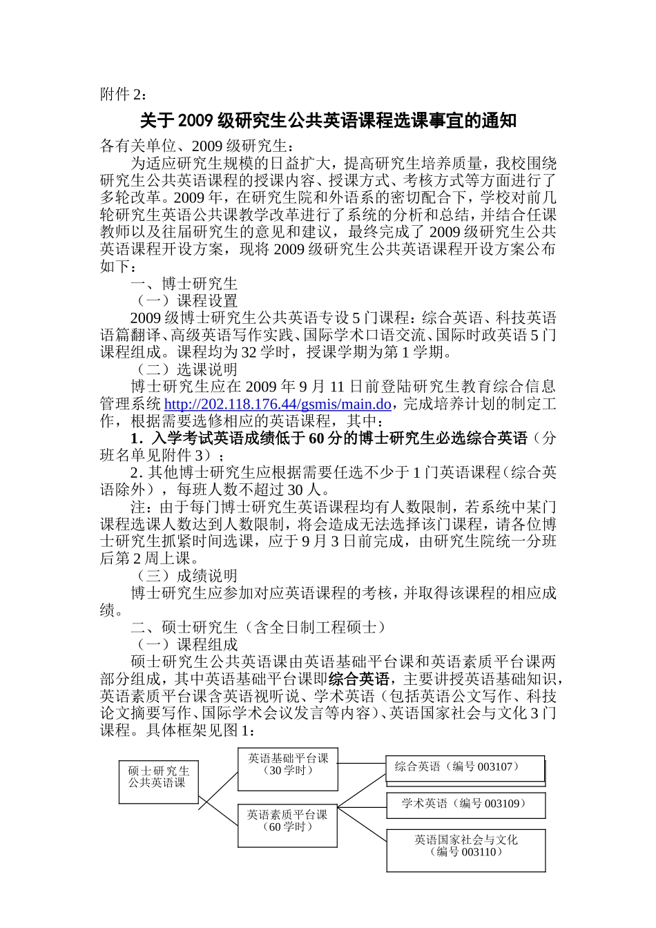 关于2009级研究生公共英语课程选课事宜的通知_第1页