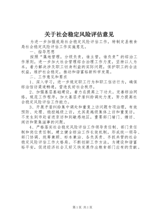 关于社会稳定风险评估意见
