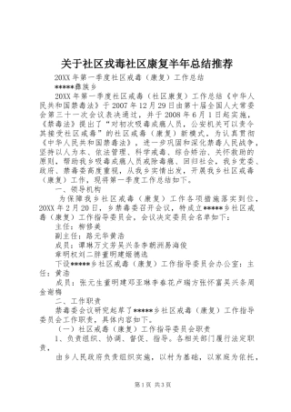 关于社区戎毒社区康复半年总结推荐
