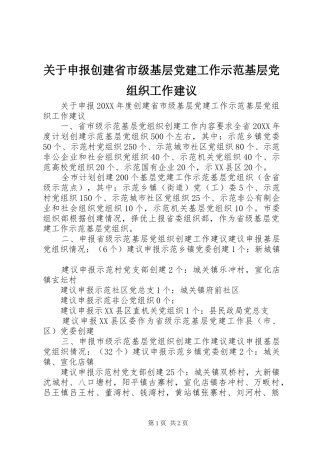 关于申报创建省市级基层党建工作示范基层党组织工作建议