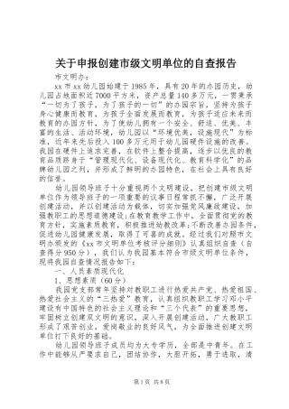 关于申报创建市级文明单位的自查报告