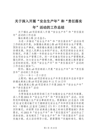 关于深入开展安全生产年和责任落实年活动的工作总结