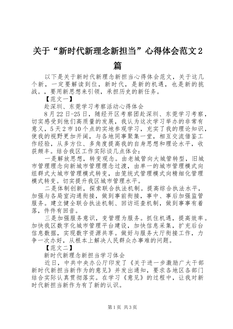 关于新时代新理念新担当心得体会范文篇_第1页