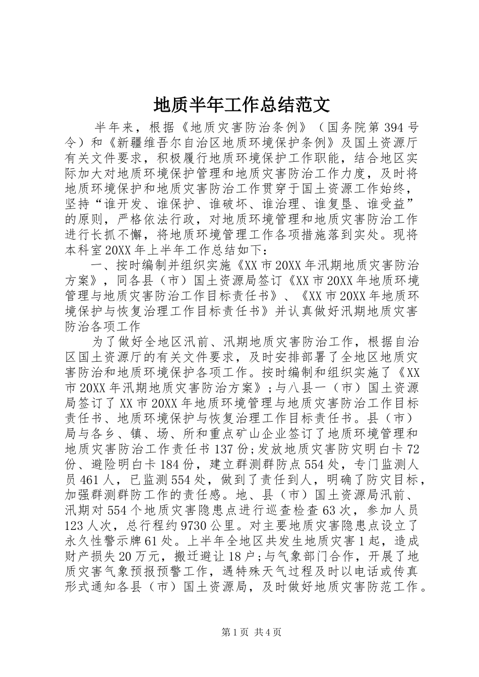 地质半年工作总结范文_第1页