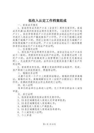 低收入认定工作档案组成