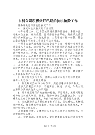 东科公司积极做好汛期的抗洪抢险工作