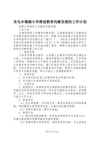 东屯乡梅旗小学推进教育均衡发展的工作计划