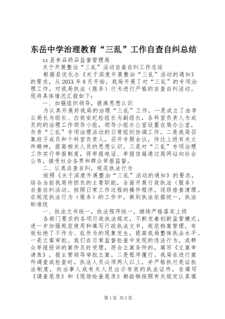 东岳中学治理教育三乱工作自查自纠总结