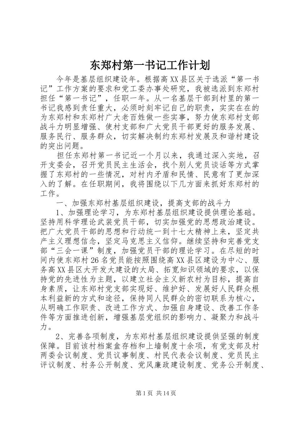 东郑村第一书记工作计划_第1页