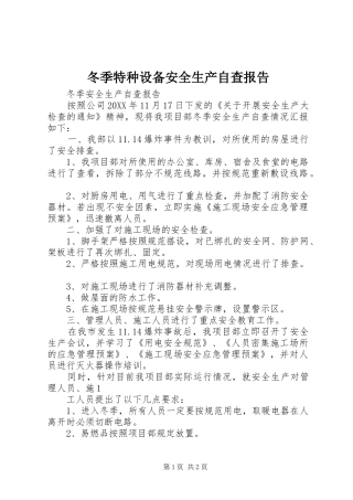 冬季特种设备安全生产自查报告