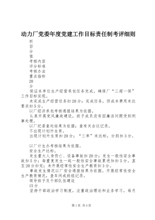 动力厂党委年度党建工作目标责任制考评细则