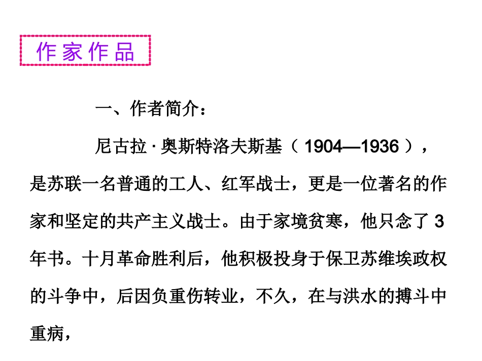 《钢铁是怎样炼成的》理想主义的旗帜与人生的教科书导读课件_第2页