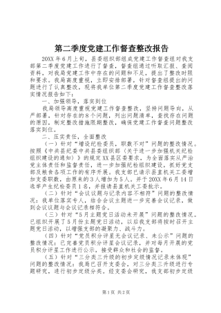 第二季度党建工作督查整改报告