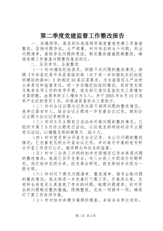 第二季度党建监督工作整改报告