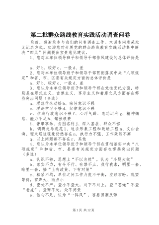 第二批群众路线教育实践活动调查问卷