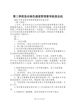 第三季度急诊绿色通道管理督导检查总结