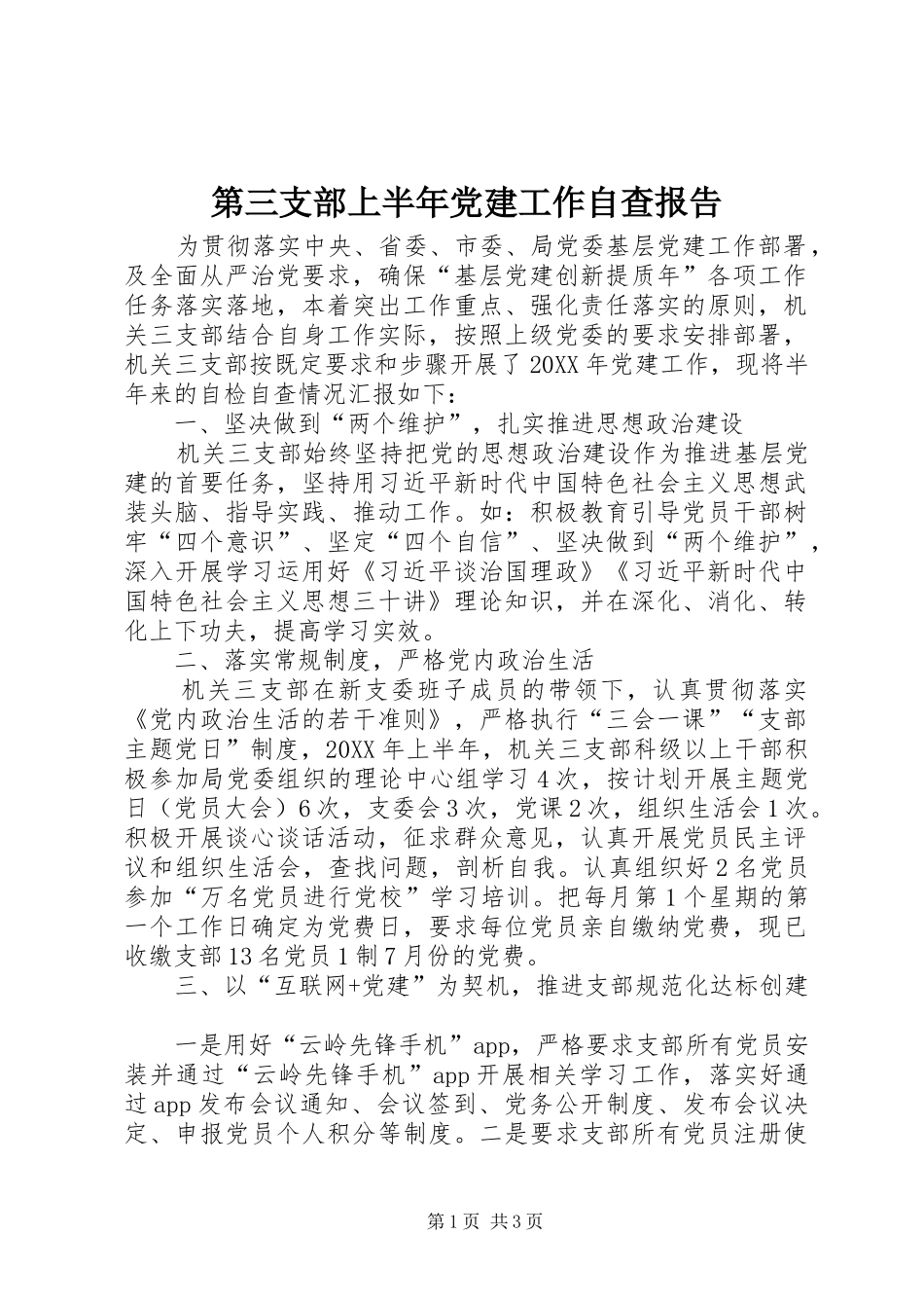 第三支部上半年党建工作自查报告_第1页