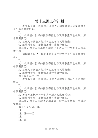第十三周工作计划