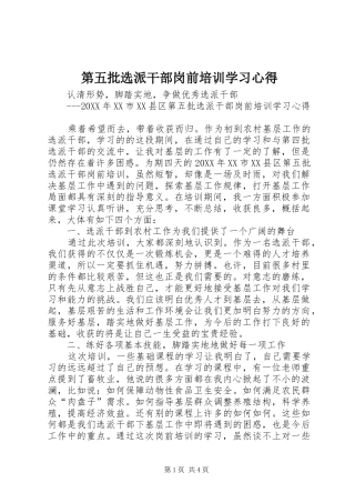 第五批选派干部岗前培训学习心得