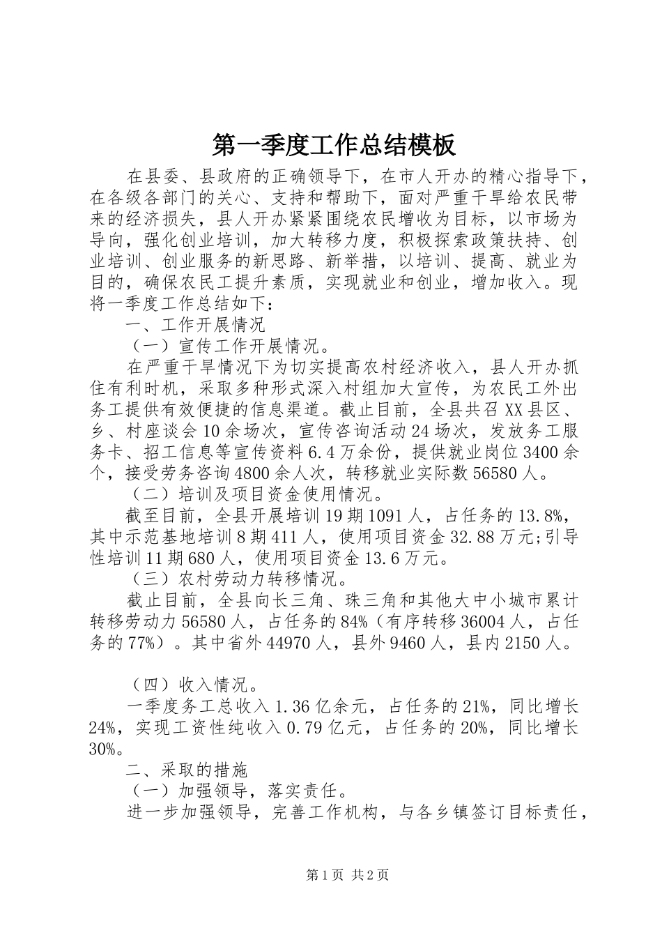 第一季度工作总结模板_第1页