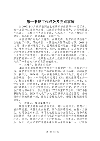 第一书记工作成效及亮点事迹