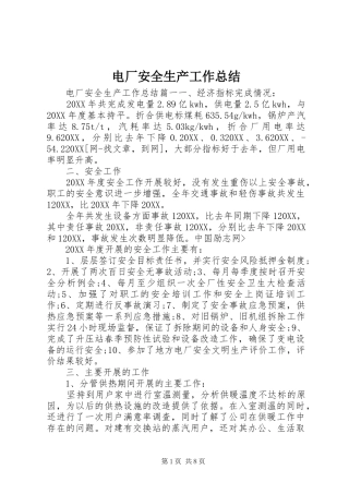 电厂安全生产工作总结