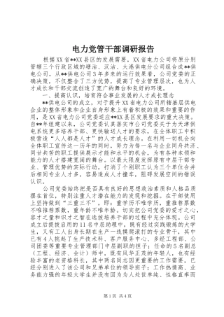 电力党管干部调研报告