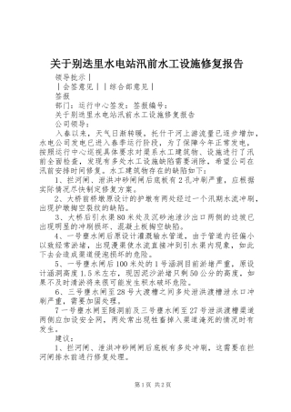 关于别迭里水电站汛前水工设施修复报告