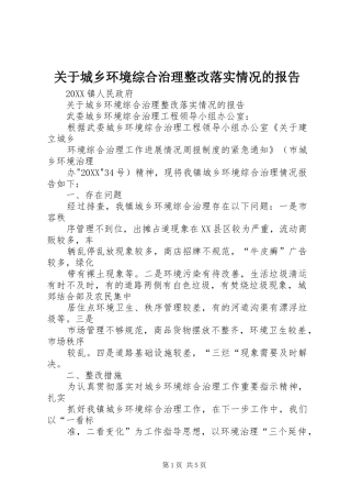 关于城乡环境综合治理整改落实情况的报告