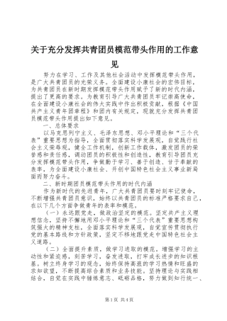 关于充分发挥共青团员模范带头作用的工作意见