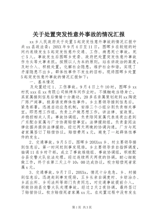 关于处置突发性意外事故的情况汇报
