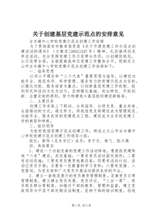 关于创建基层党建示范点的安排意见