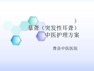 暴聋突发性耳聋中医护理方案