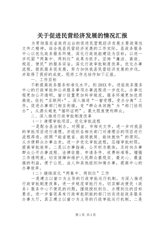 关于促进民营经济发展的情况汇报