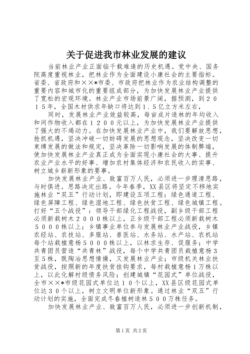 关于促进我市林业发展的建议_第1页