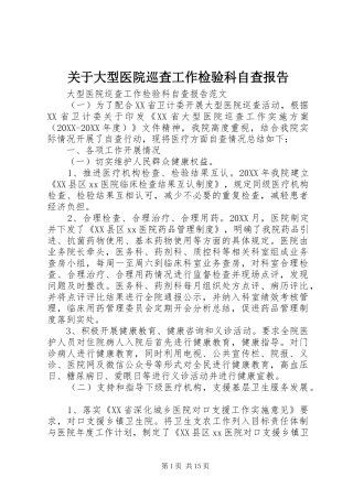 关于大型医院巡查工作检验科自查报告