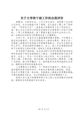 关于大学班干部工作的自我评价