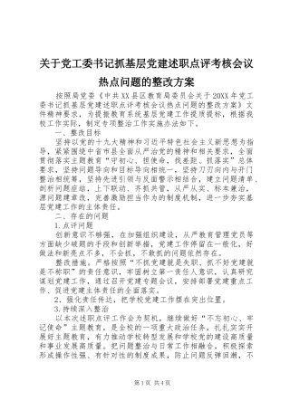 关于党工委书记抓基层党建述职点评考核会议热点问题的整改方案