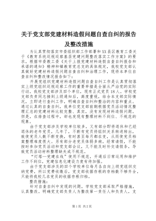 关于党支部党建材料造假问题自查自纠的报告及整改措施