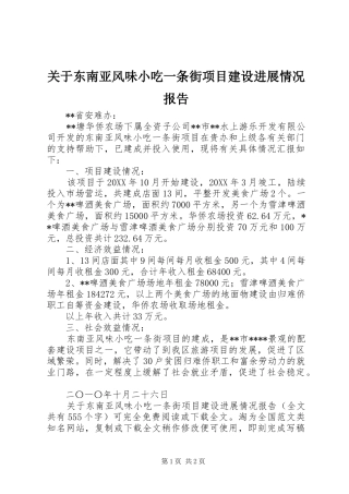 关于东南亚风味小吃一条街项目建设进展情况报告