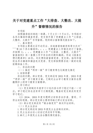 关于对党建重点工作大排查大整改大提升督察情况的报告