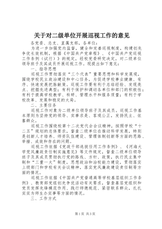 关于对二级单位开展巡视工作的意见