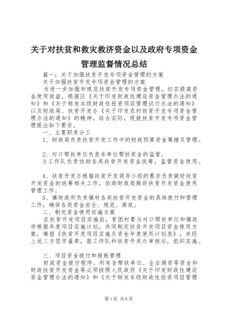 关于对扶贫和救灾救济资金以及政府专项资金管理监督情况总结