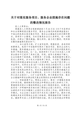 关于对落实服务项目服务企业措施存在问题的整改情况报告