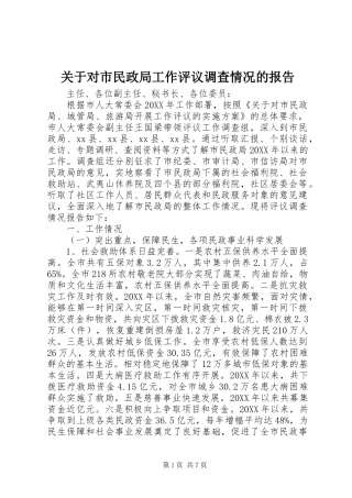 关于对市民政局工作评议调查情况的报告