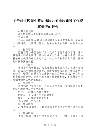 关于对市区集中整治违法占地违法建设工作视察情况的报告